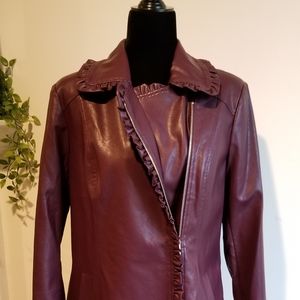 NEW Dennis Basso ruffle faux leather jacket small